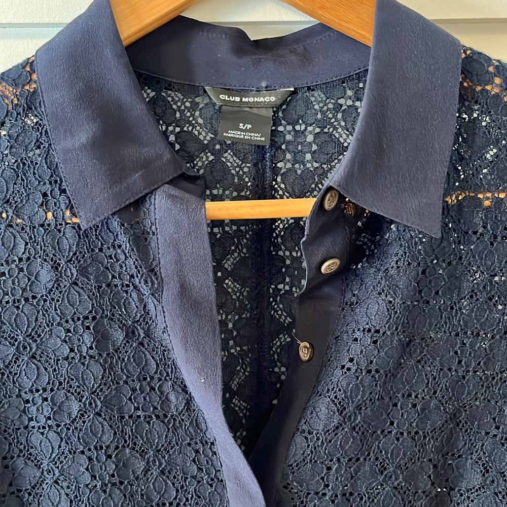 Club Monaco Lace Shirt with Silk Trim - Picture 2 of 4